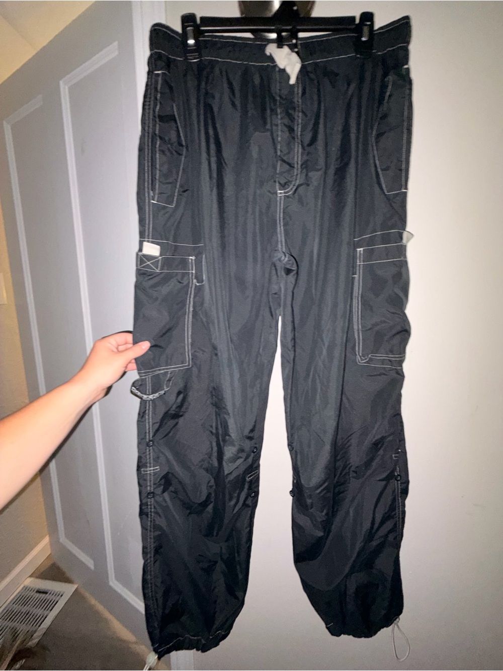 Route 66 Black Men's Cargo Track Pants with Contrast Stitching